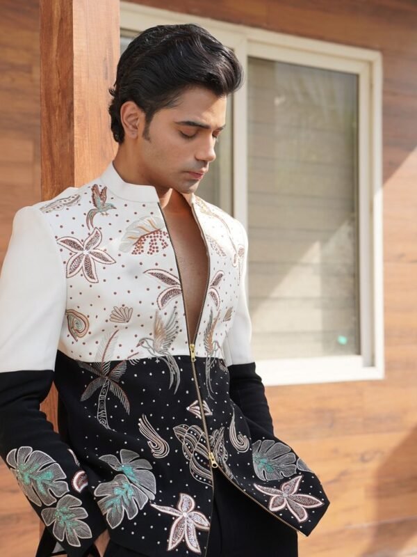 Bird-Motif Colourblock Waistcoat Set