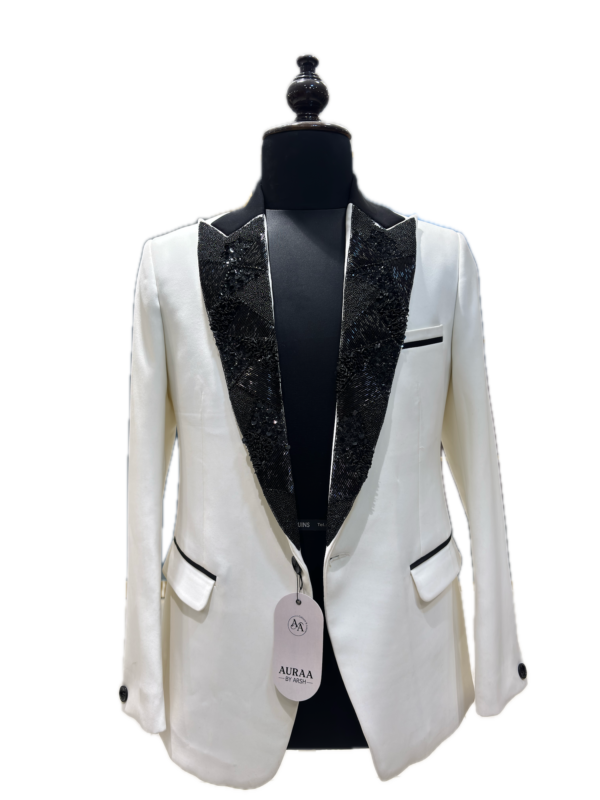 Ivory Black-Lapel Beaded Tuxedo — detail
