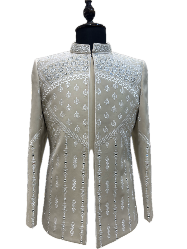 Ivory Silver-Dot Sherwani — detail