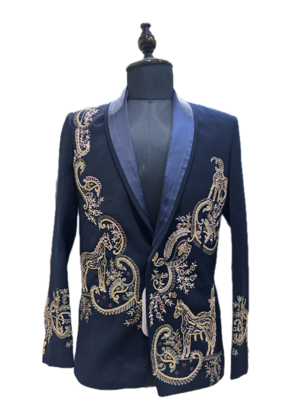 Navy Zardozi Paisley Tuxedo — detail