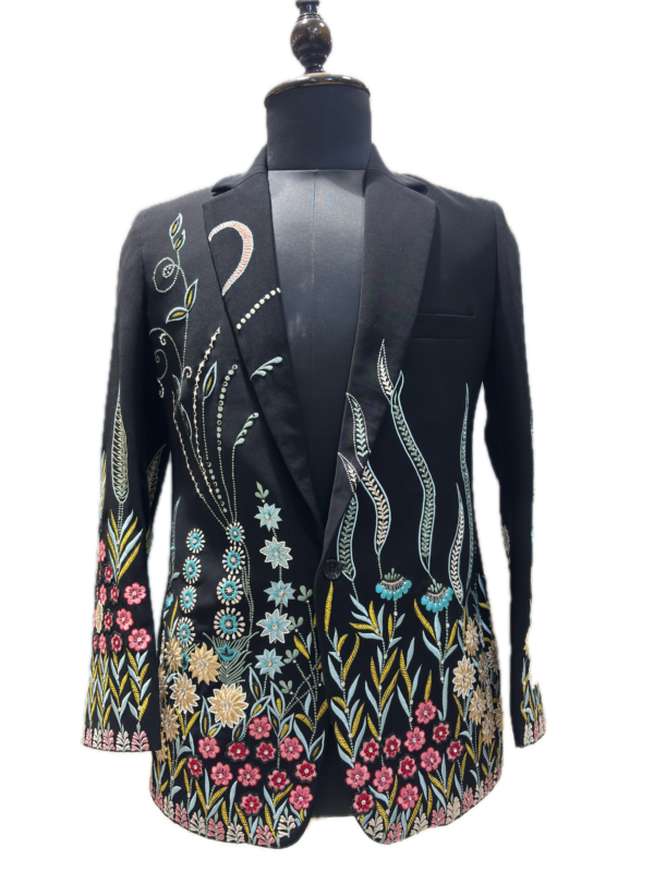 Noir Botanical Embroidered Tuxedo — detail