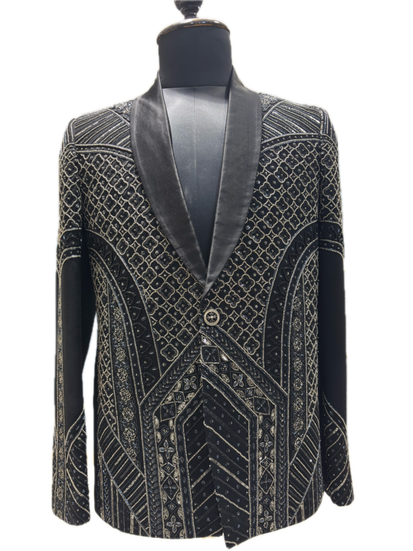 Onyx Crystal Shawl-Lapel Tuxedo — detail
