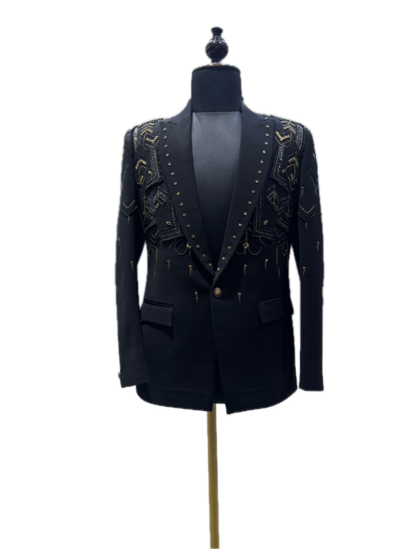 Onyx Hand-Beaded Tuxedo Jacket — detail